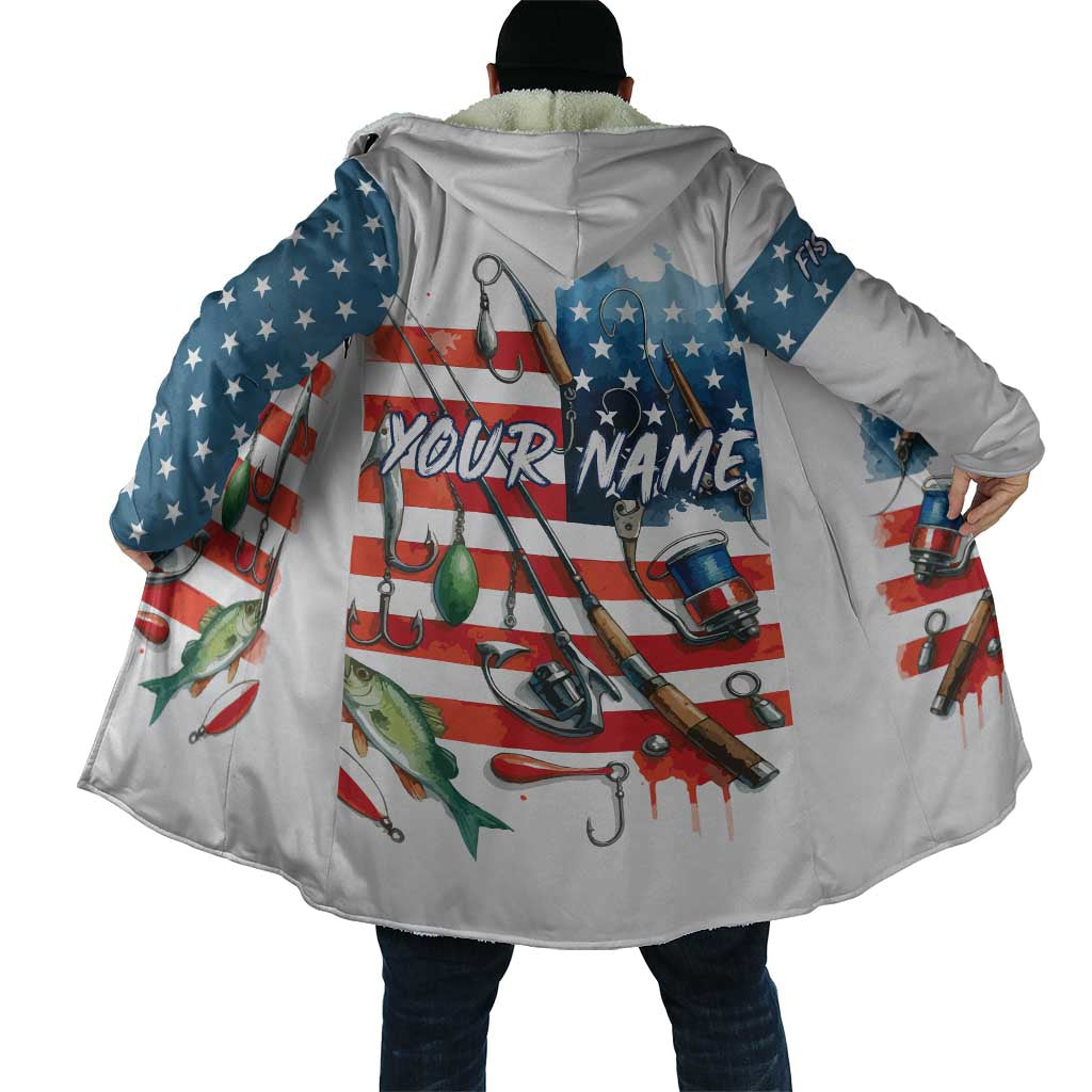American Flag Fishing Cloak with Fishing Rods and Lures Watercolor Style Design - Wonder Print Shop