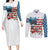 American Flag Fishing Couples Matching Long Sleeve Bodycon Dress and Long Sleeve Button Shirt with Fishing Rods and Lures Watercolor Style Design - Wonder Print Shop
