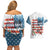 American Flag Fishing Couples Matching Off Shoulder Short Dress and Hawaiian Shirt with Fishing Rods and Lures Watercolor Style Design - Wonder Print Shop