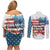 American Flag Fishing Couples Matching Off Shoulder Short Dress and Long Sleeve Button Shirt with Fishing Rods and Lures Watercolor Style Design - Wonder Print Shop
