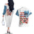 American Flag Fishing Couples Matching Off The Shoulder Long Sleeve Dress and Hawaiian Shirt with Fishing Rods and Lures Watercolor Style Design - Wonder Print Shop