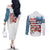 American Flag Fishing Couples Matching Off The Shoulder Long Sleeve Dress and Long Sleeve Button Shirt with Fishing Rods and Lures Watercolor Style Design - Wonder Print Shop
