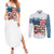 American Flag Fishing Couples Matching Summer Maxi Dress and Long Sleeve Button Shirt with Fishing Rods and Lures Watercolor Style Design - Wonder Print Shop