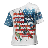 American Flag Fishing Cross Shoulder Shirt with Fishing Rods and Lures Watercolor Style Design - Wonder Print Shop