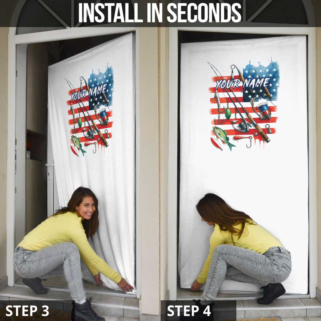 American Flag Fishing Door Cover with Fishing Rods and Lures Watercolor Style Design - Wonder Print Shop