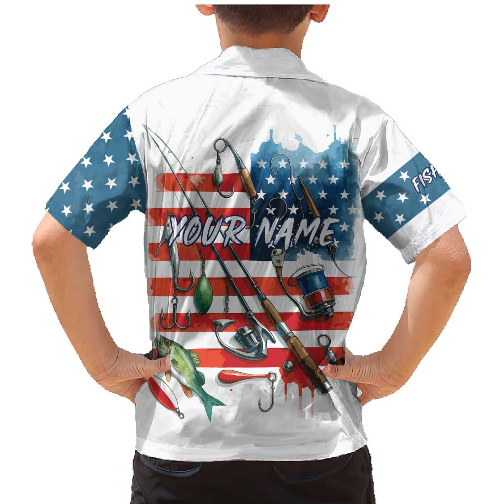 American Flag Fishing Family Matching Mermaid Dress and Hawaiian Shirt with Fishing Rods and Lures Watercolor Style Design - Wonder Print Shop