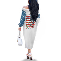 American Flag Fishing Family Matching Off The Shoulder Long Sleeve Dress and Hawaiian Shirt with Fishing Rods and Lures Watercolor Style Design - Wonder Print Shop