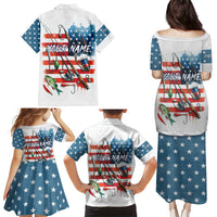 American Flag Fishing Family Matching Puletasi and Hawaiian Shirt with Fishing Rods and Lures Watercolor Style Design - Wonder Print Shop