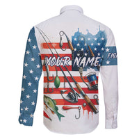 American Flag Fishing Family Matching Puletasi and Hawaiian Shirt with Fishing Rods and Lures Watercolor Style Design - Wonder Print Shop