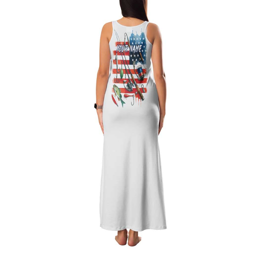 American Flag Fishing Family Matching Tank Maxi Dress and Hawaiian Shirt with Fishing Rods and Lures Watercolor Style Design - Wonder Print Shop