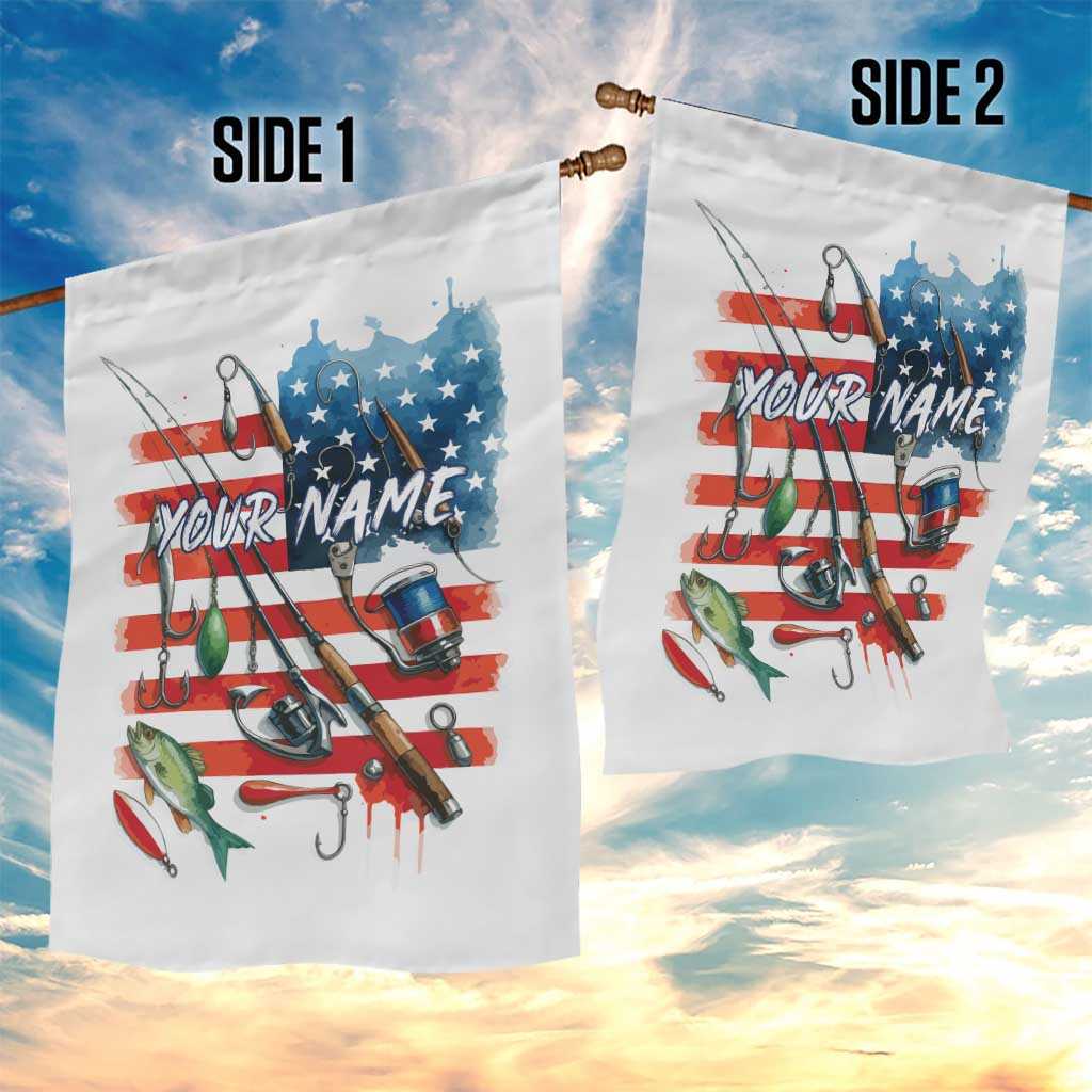 American Flag Fishing Garden Flag with Fishing Rods and Lures Watercolor Style Design - Wonder Print Shop