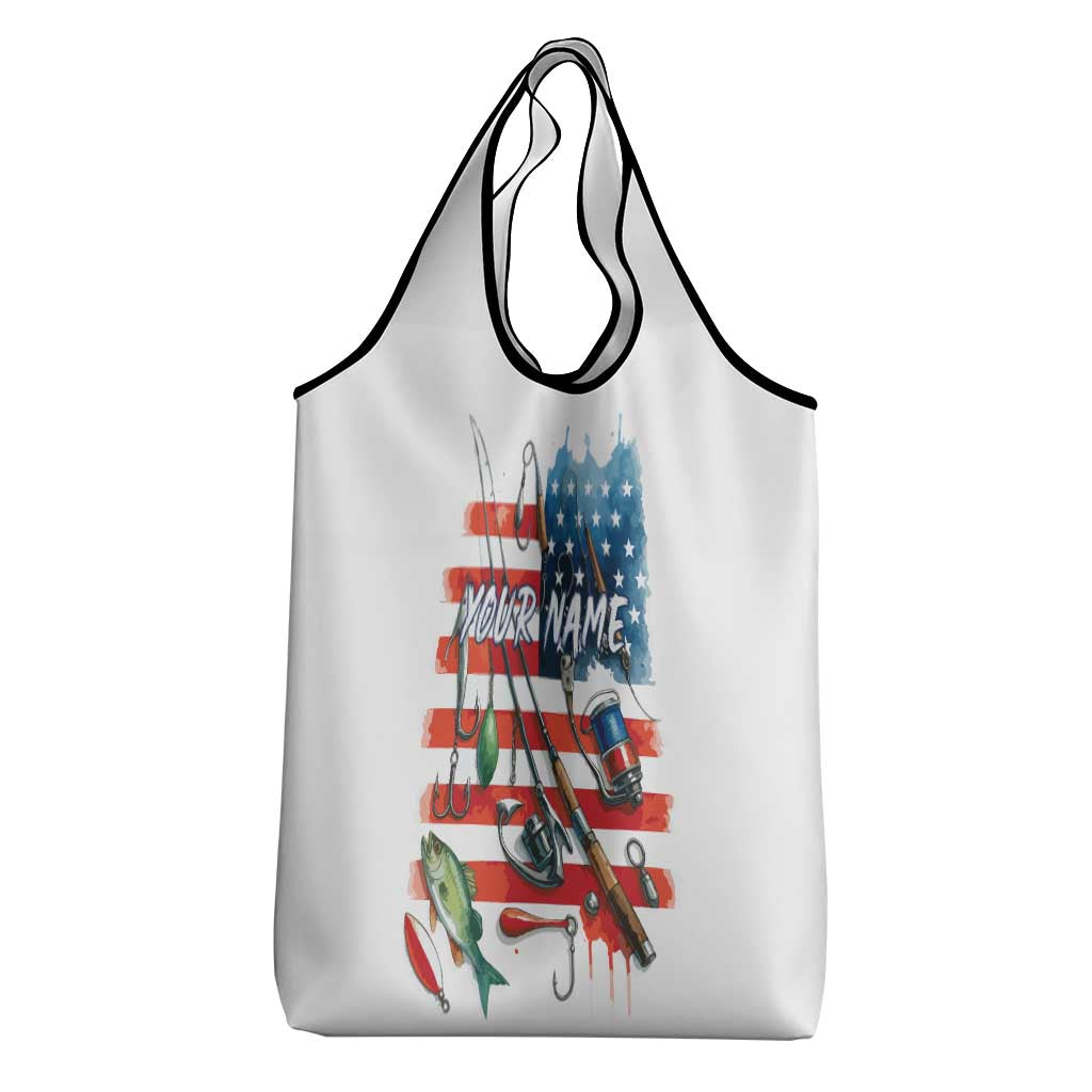 American Flag Fishing Grocery Bag with Fishing Rods and Lures Watercolor Style Design - Wonder Print Shop