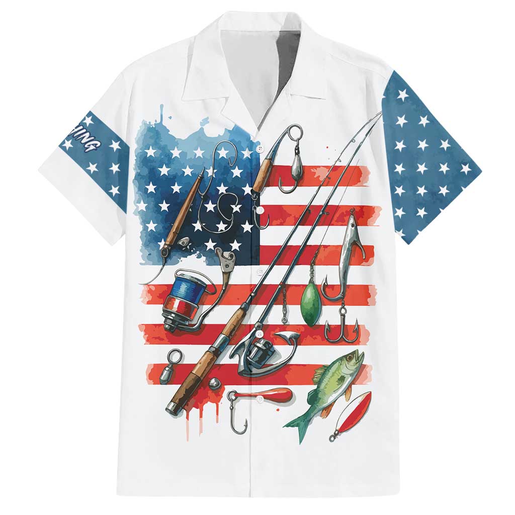 American Flag Fishing Hawaiian Shirt with Fishing Rods and Lures Watercolor Style Design - Wonder Print Shop