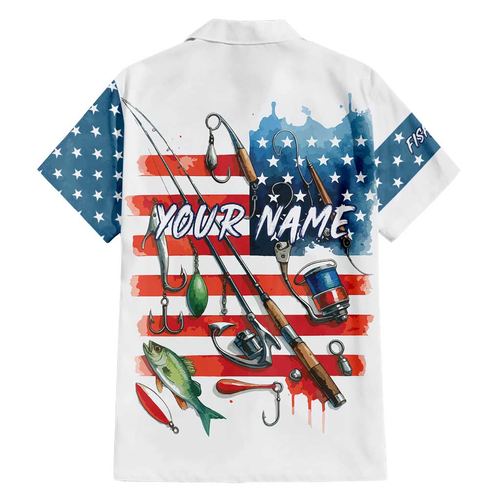 American Flag Fishing Hawaiian Shirt with Fishing Rods and Lures Watercolor Style Design - Wonder Print Shop