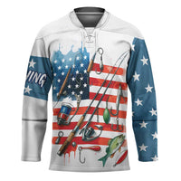 American Flag Fishing Hockey Jersey with Fishing Rods and Lures Watercolor Style Design - Wonder Print Shop