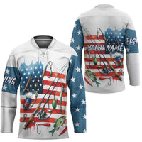 American Flag Fishing Hockey Jersey with Fishing Rods and Lures Watercolor Style Design - Wonder Print Shop