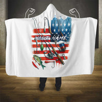 American Flag Fishing Hooded Blanket with Fishing Rods and Lures Watercolor Style Design - Wonder Print Shop