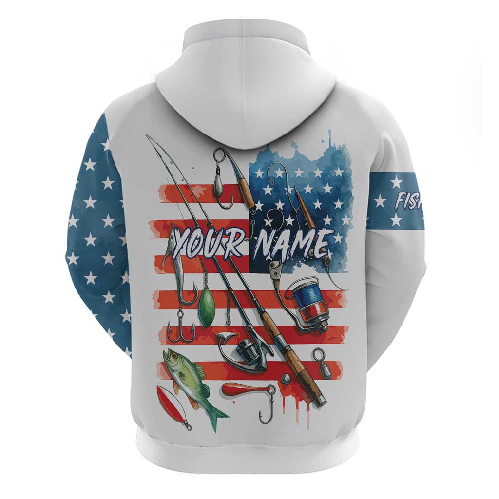 American Flag Fishing Hoodie with Fishing Rods and Lures Watercolor Style Design - Wonder Print Shop