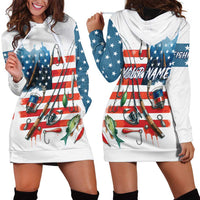 American Flag Fishing Hoodie Dress with Fishing Rods and Lures Watercolor Style Design - Wonder Print Shop