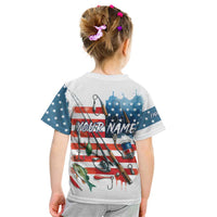 American Flag Fishing Kid T Shirt with Fishing Rods and Lures Watercolor Style Design - Wonder Print Shop