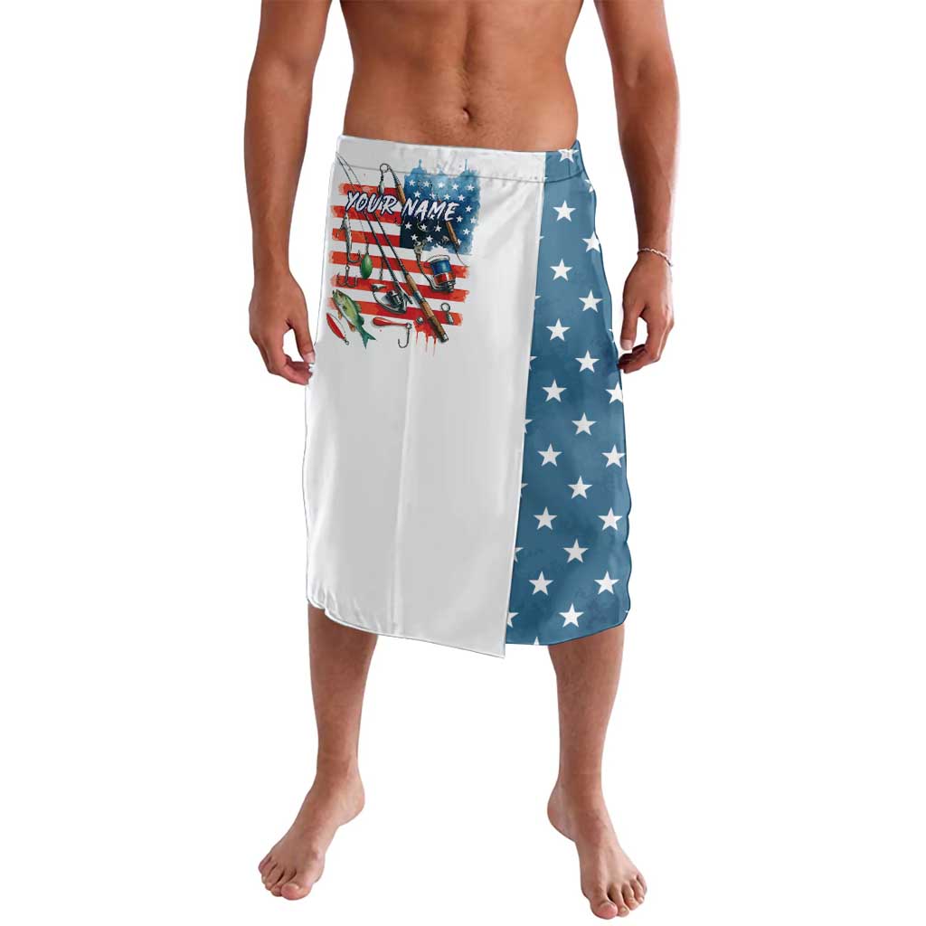 American Flag Fishing Lavalava with Fishing Rods and Lures Watercolor Style Design - Wonder Print Shop