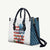 American Flag Fishing Leather Bag with Fishing Rods and Lures Watercolor Style Design - Wonder Print Shop