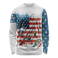American Flag Fishing Long Sleeve Shirt with Fishing Rods and Lures Watercolor Style Design - Wonder Print Shop