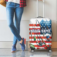 American Flag Fishing Luggage Cover with Fishing Rods and Lures Watercolor Style Design - Wonder Print Shop
