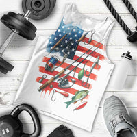 American Flag Fishing Men Tank Top with Fishing Rods and Lures Watercolor Style Design - Wonder Print Shop