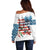 American Flag Fishing Off Shoulder Sweater with Fishing Rods and Lures Watercolor Style Design - Wonder Print Shop