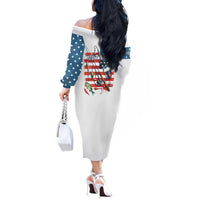American Flag Fishing Off The Shoulder Long Sleeve Dress with Fishing Rods and Lures Watercolor Style Design - Wonder Print Shop