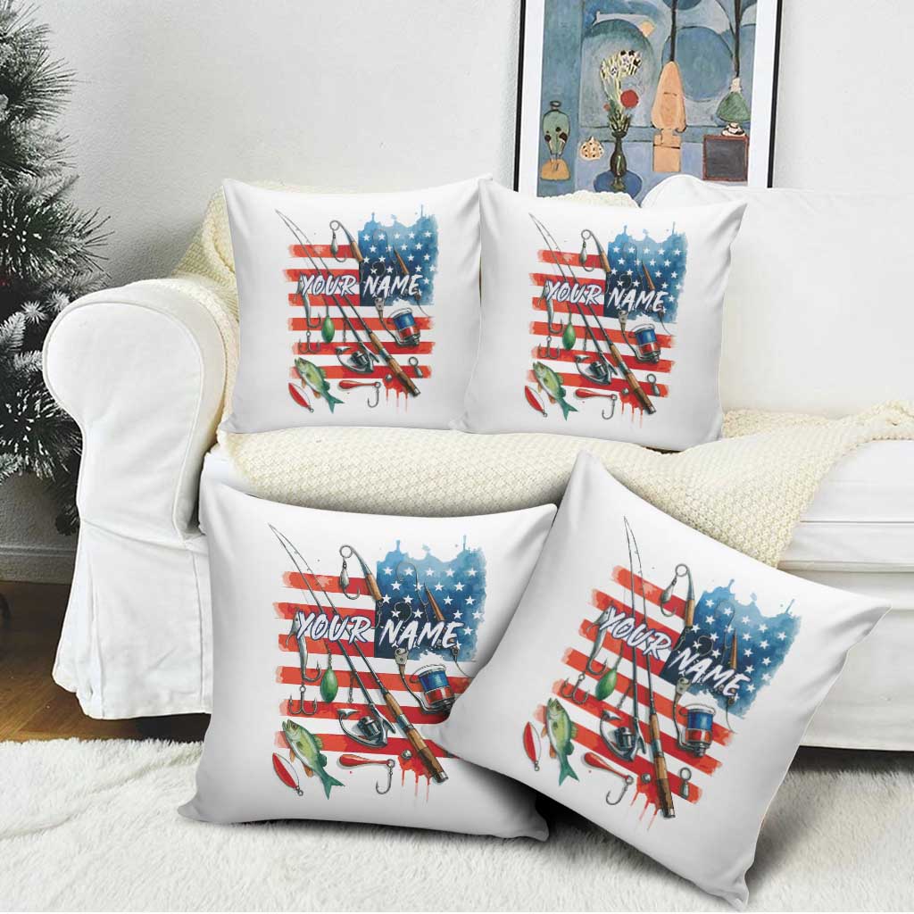 American Flag Fishing Pillow Cover with Fishing Rods and Lures Watercolor Style Design - Wonder Print Shop