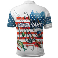 American Flag Fishing Polo Shirt with Fishing Rods and Lures Watercolor Style Design - Wonder Print Shop