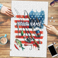 American Flag Fishing Puzzle with Fishing Rods and Lures Watercolor Style Design - Wonder Print Shop