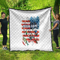 American Flag Fishing Quilt with Fishing Rods and Lures Watercolor Style Design - Wonder Print Shop