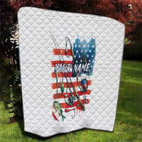 American Flag Fishing Quilt with Fishing Rods and Lures Watercolor Style Design - Wonder Print Shop