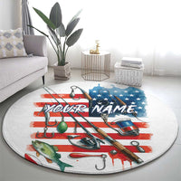 American Flag Fishing Round Carpet with Fishing Rods and Lures Watercolor Style Design - Wonder Print Shop