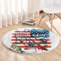 American Flag Fishing Round Carpet with Fishing Rods and Lures Watercolor Style Design - Wonder Print Shop