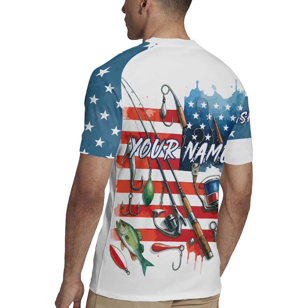 American Flag Fishing Rugby Jersey with Fishing Rods and Lures Watercolor Style Design - Wonder Print Shop