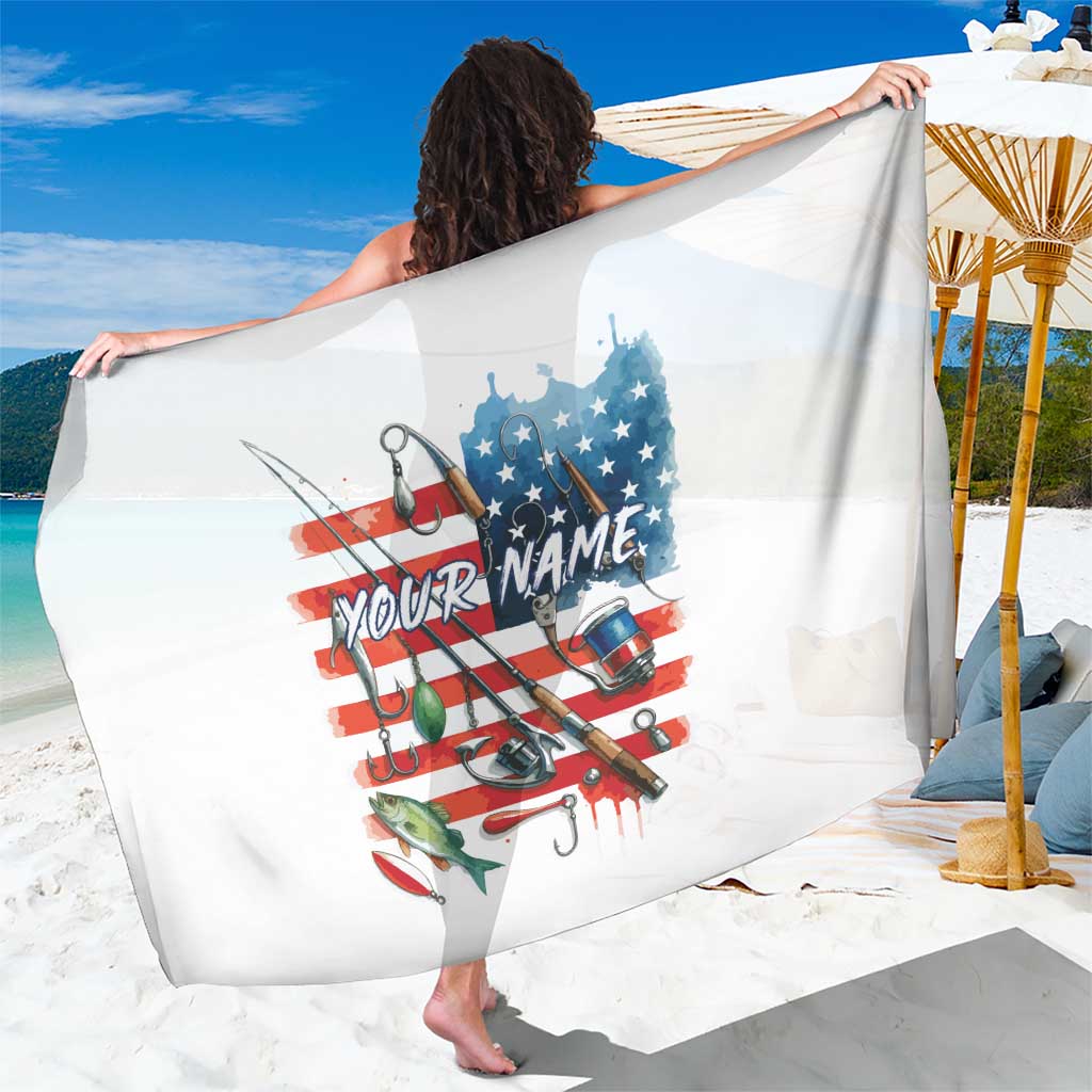 American Flag Fishing Sarong with Fishing Rods and Lures Watercolor Style Design - Wonder Print Shop