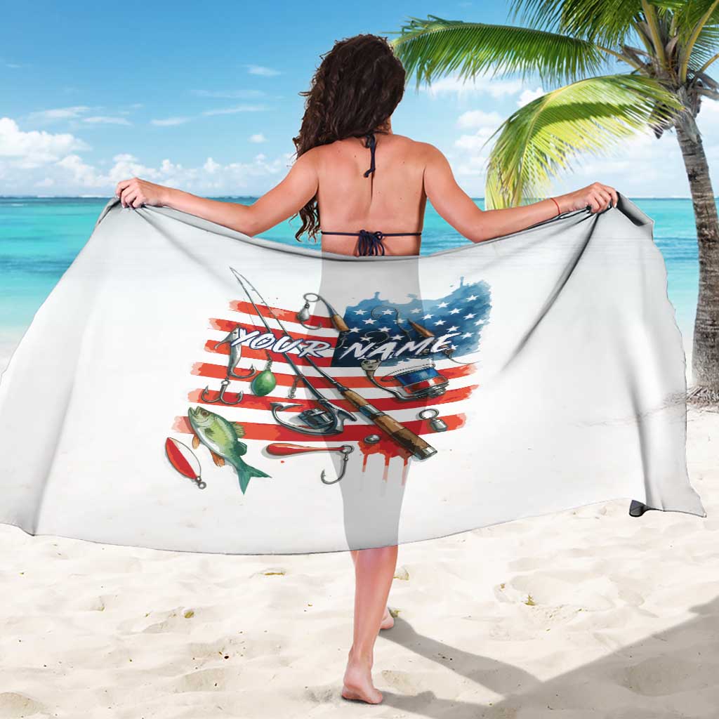 American Flag Fishing Sarong with Fishing Rods and Lures Watercolor Style Design - Wonder Print Shop