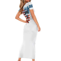 American Flag Fishing Short Sleeve Bodycon Dress with Fishing Rods and Lures Watercolor Style Design - Wonder Print Shop