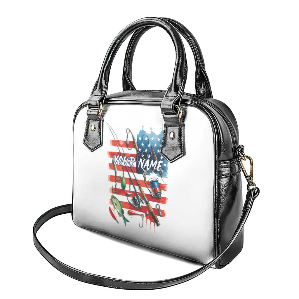 American Flag Fishing Shoulder Handbag with Fishing Rods and Lures Watercolor Style Design - Wonder Print Shop