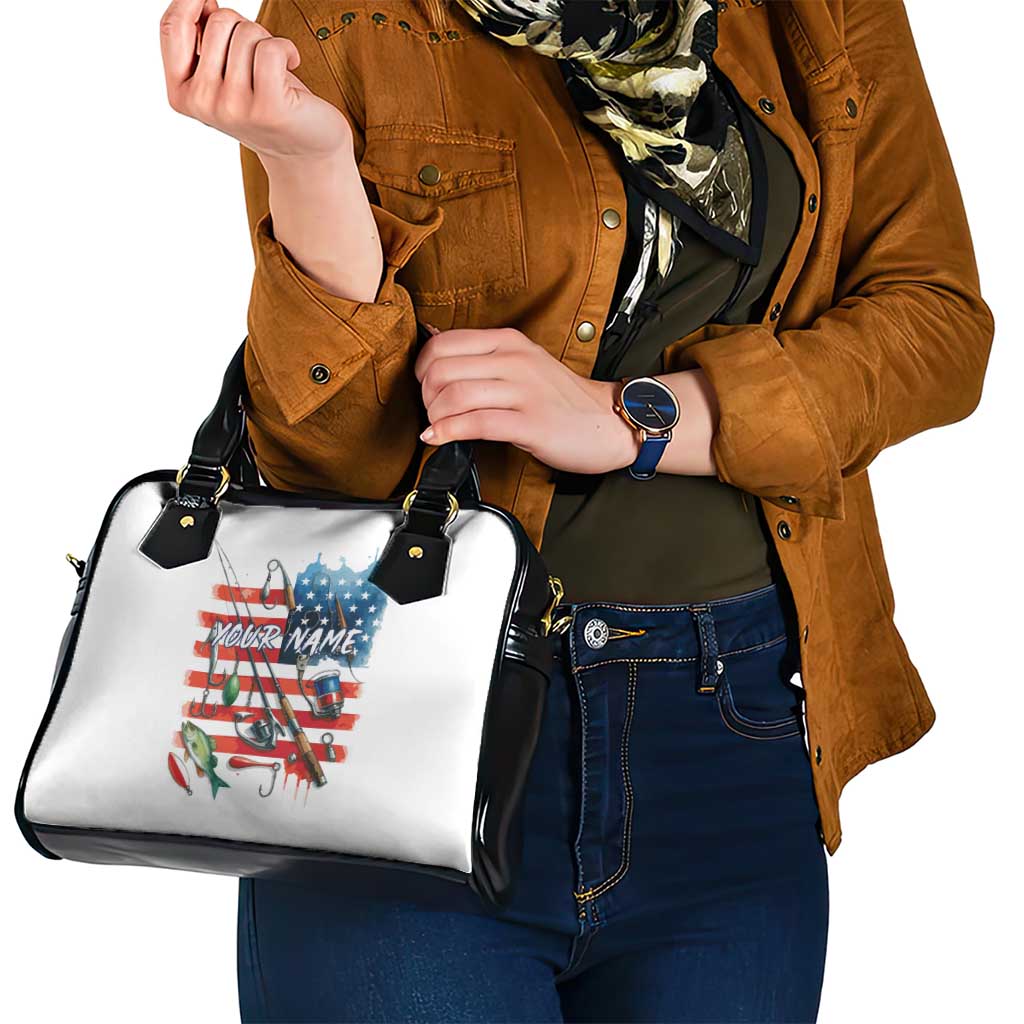 American Flag Fishing Shoulder Handbag with Fishing Rods and Lures Watercolor Style Design - Wonder Print Shop