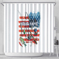 American Flag Fishing Shower Curtain with Fishing Rods and Lures Watercolor Style Design - Wonder Print Shop