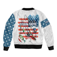 American Flag Fishing Sleeve Zip Bomber Jacket with Fishing Rods and Lures Watercolor Style Design - Wonder Print Shop