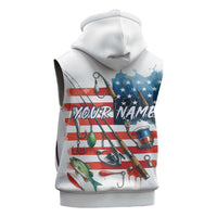American Flag Fishing Sleeveless Zip Hoodie with Fishing Rods and Lures Watercolor Style Design - Wonder Print Shop