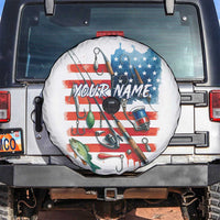 American Flag Fishing Spare Tire Cover with Fishing Rods and Lures Watercolor Style Design - Wonder Print Shop