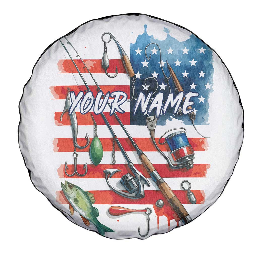 American Flag Fishing Spare Tire Cover with Fishing Rods and Lures Watercolor Style Design - Wonder Print Shop