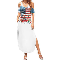 American Flag Fishing Summer Maxi Dress with Fishing Rods and Lures Watercolor Style Design - Wonder Print Shop